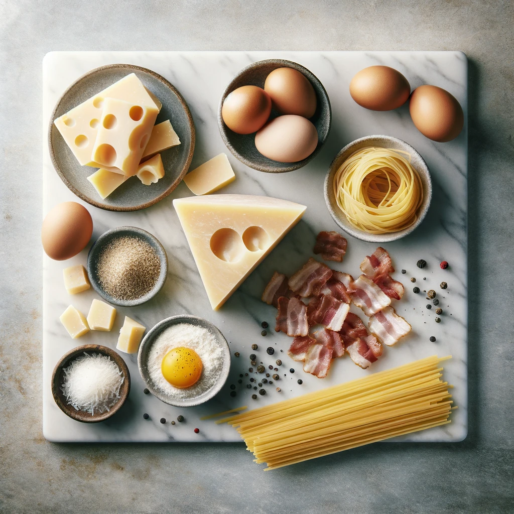 Zutaten für Pasta Carbonara - Bild erstellt von KI