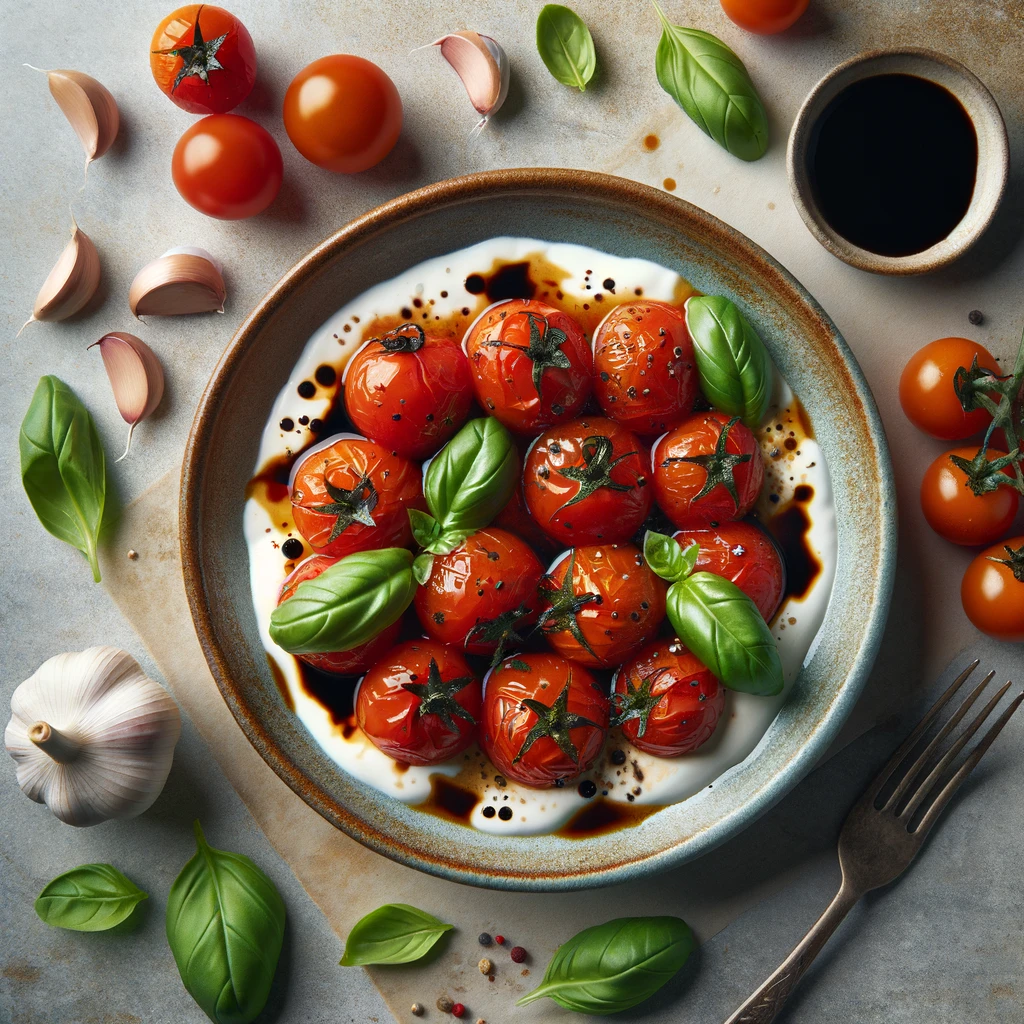 Ottolenghi Tomaten auf Joghurt - Inspiration - Bild erstellt von KI