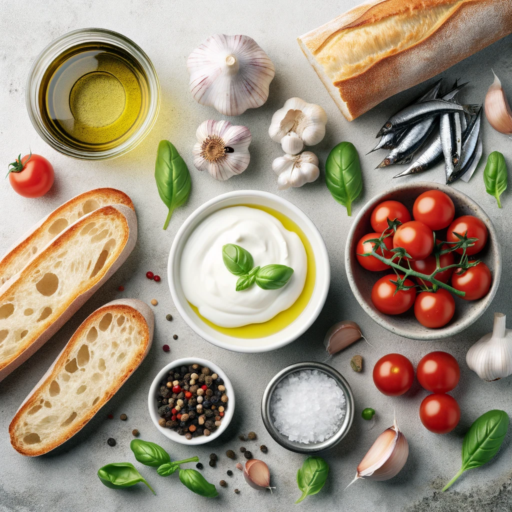 Ottolenghi Vorspeise: Zutaten für Geröstete Tomaten auf Joghurt - Inspiration - Bild erstellt von KI