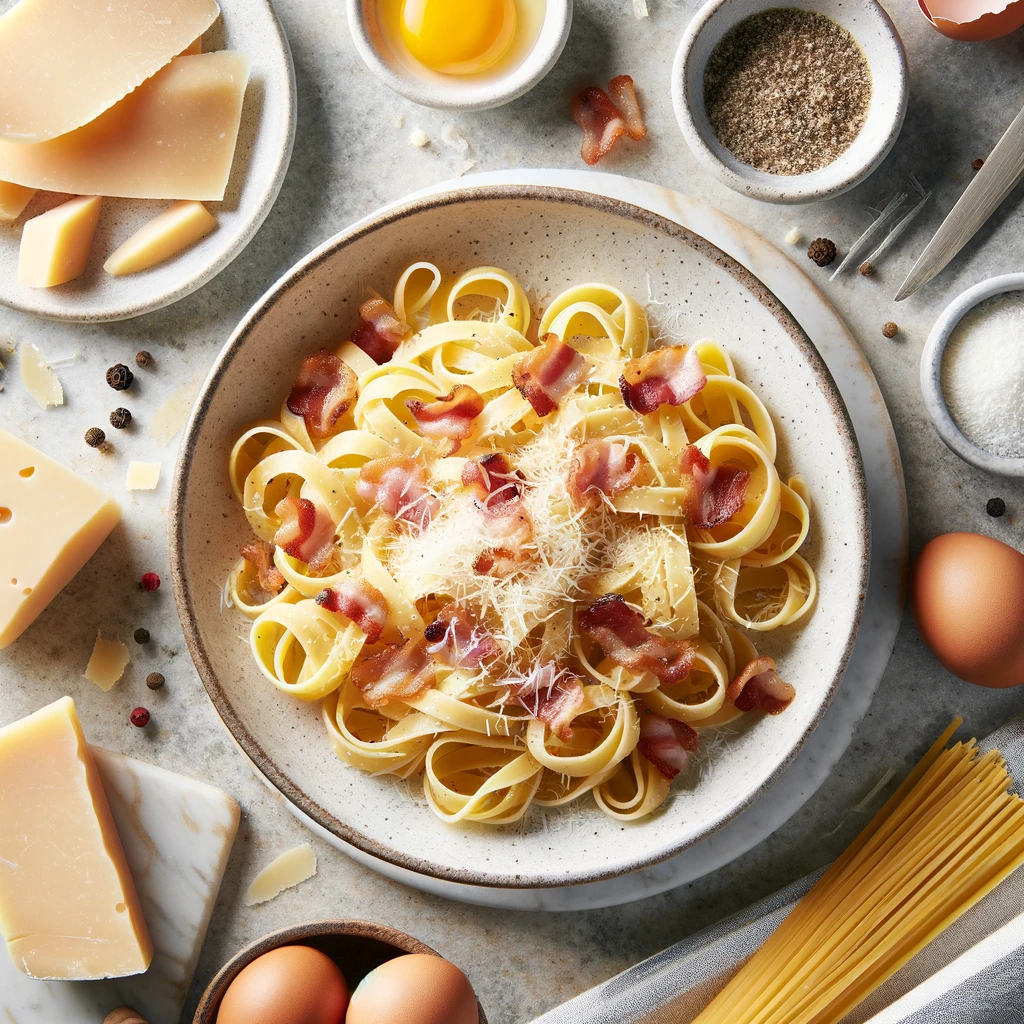 Pasta Carbonara - So wird's gemacht: 10 Schlüsselschritte für eine perfekte Pasta Carbonara - Bild erstellt von KI